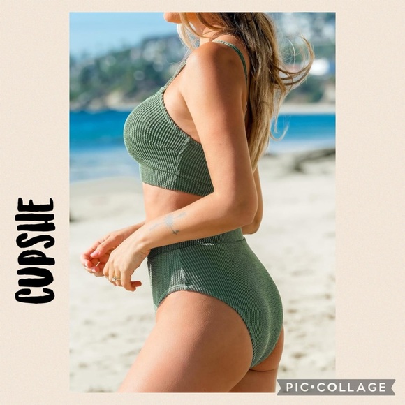 Cupshe Olive Ribbed Bikini Set - Picture 3 of 12